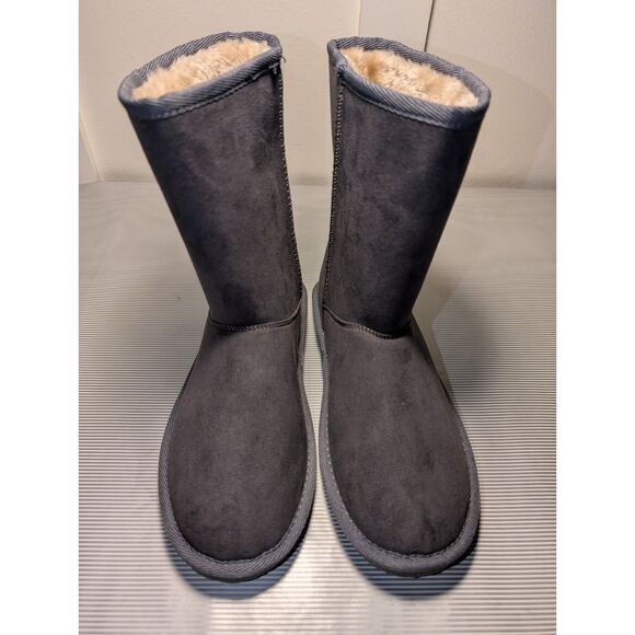 NEW Harper Canyon Girls Gray Pull On Vegan Fur & Suede Boots, Size 4M - Picture 1 of 11